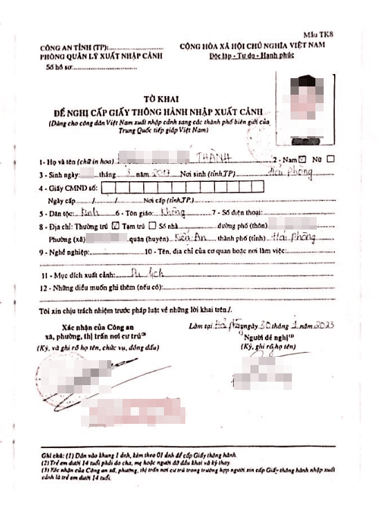 hồ sơ xin giấy thông hành trung quốc visana