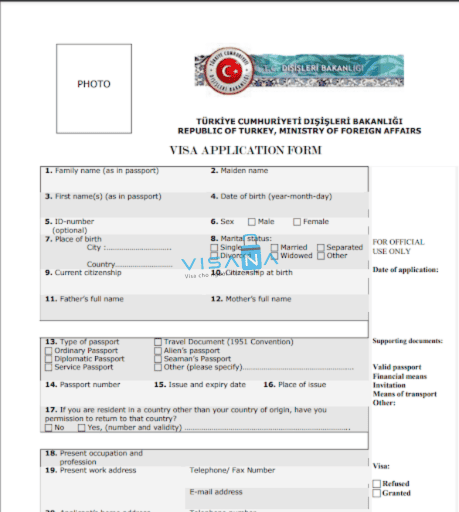 Điền đơn xin visa Thổ Nhĩ Kỳ visana