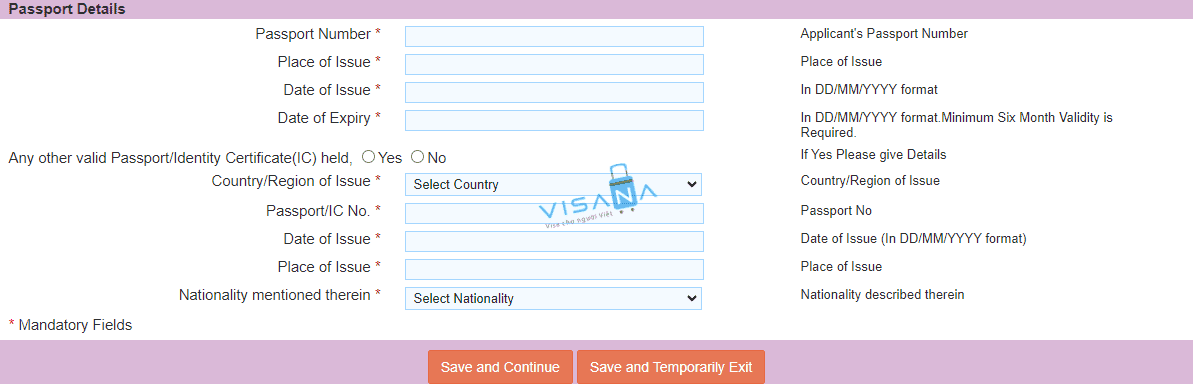 điền đơn xin visa Ấn Độ trực tuyến visana7