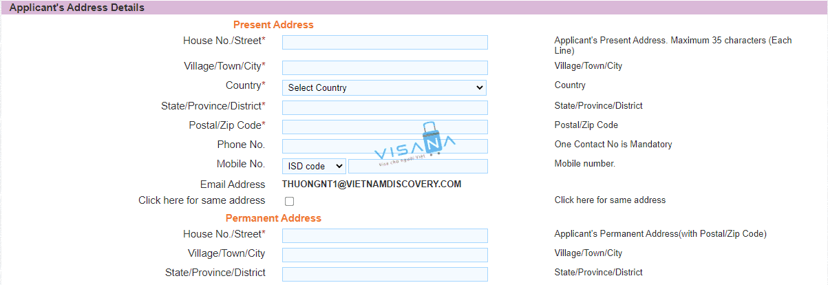 điền đơn xin visa Ấn Độ trực tuyến visana8