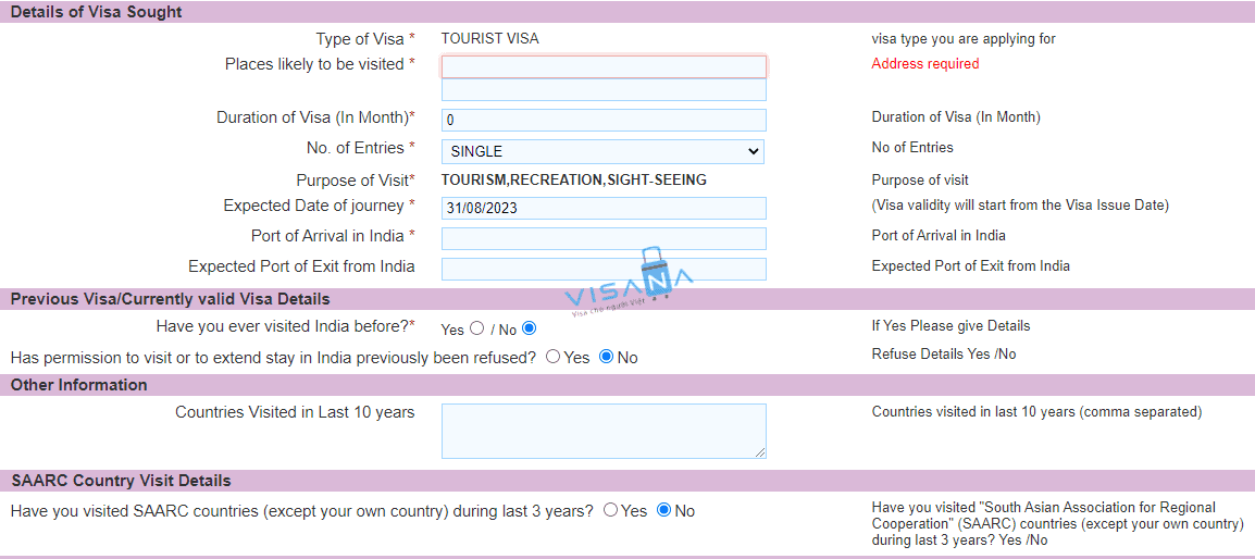 điền đơn xin visa Ấn Độ trực tuyến visana13
