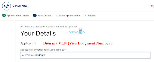 Điền mã VLN visana