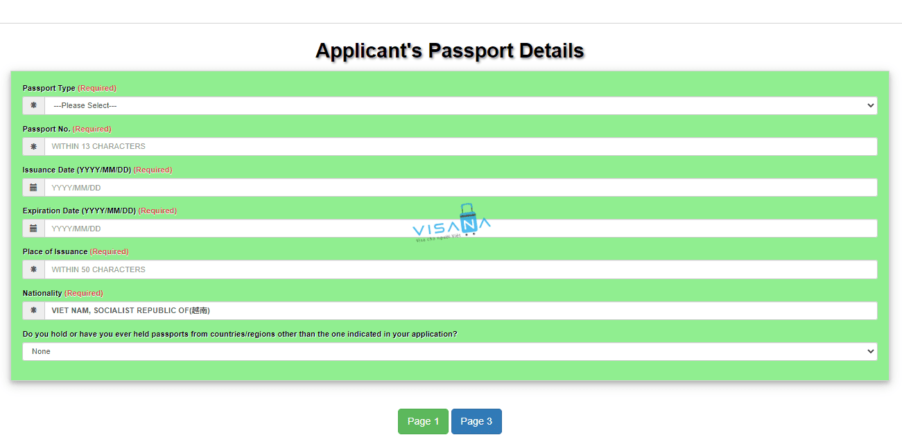 Chi tiết hộ chiếu của người nộp đơn khai visa đài loan visana