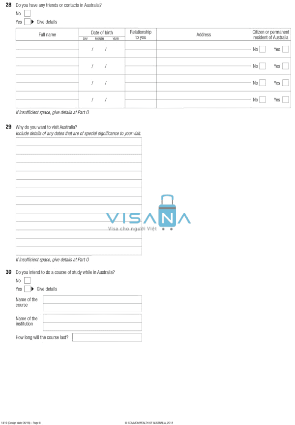 tờ khai xin visa úc form 1419 part d visana