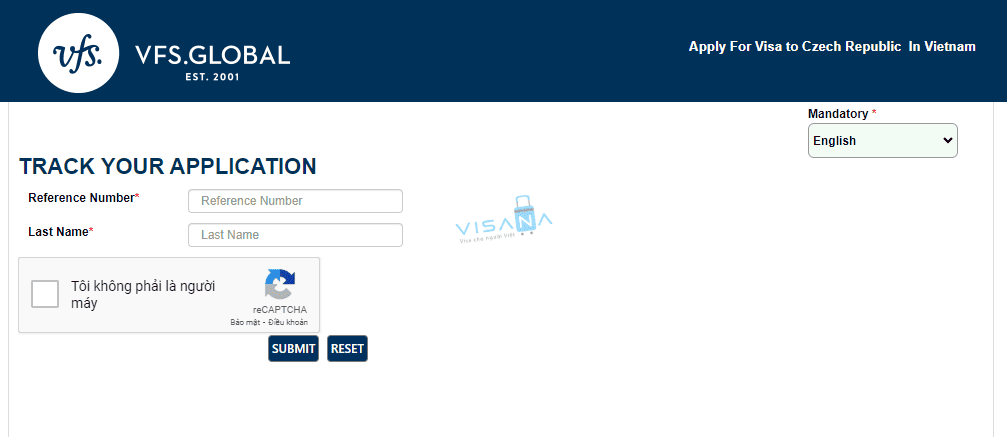 đặt lịch hẹn xin visa séc visana11