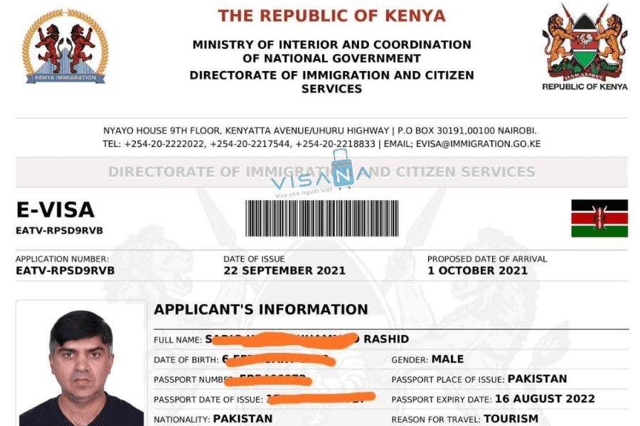mẫu e-Visa Kenya visana