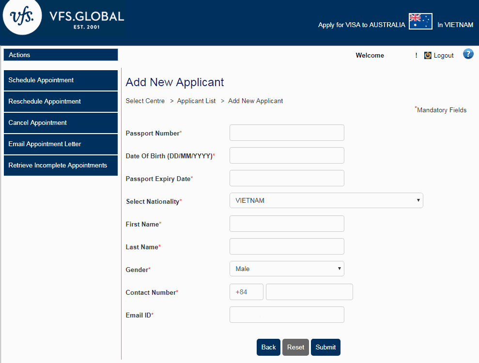 Thủ tục & Kinh nghiệm xin visa Úc 600 | Cadeton Blog 17 Đặt lịch hẹn online xin visa Úc bước 7 - Visana