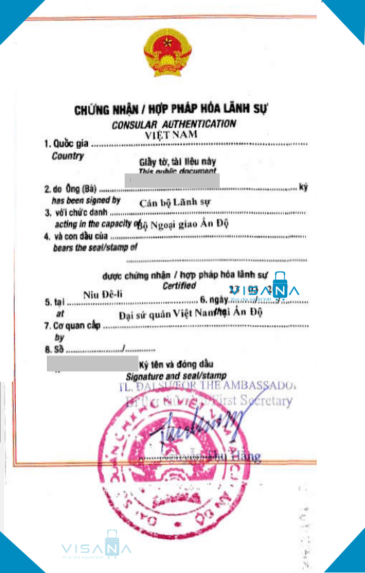 Tem hợp pháp hóa lãnh sự giấy tờ Ấn Độ của Đại sứ quán Việt Nam