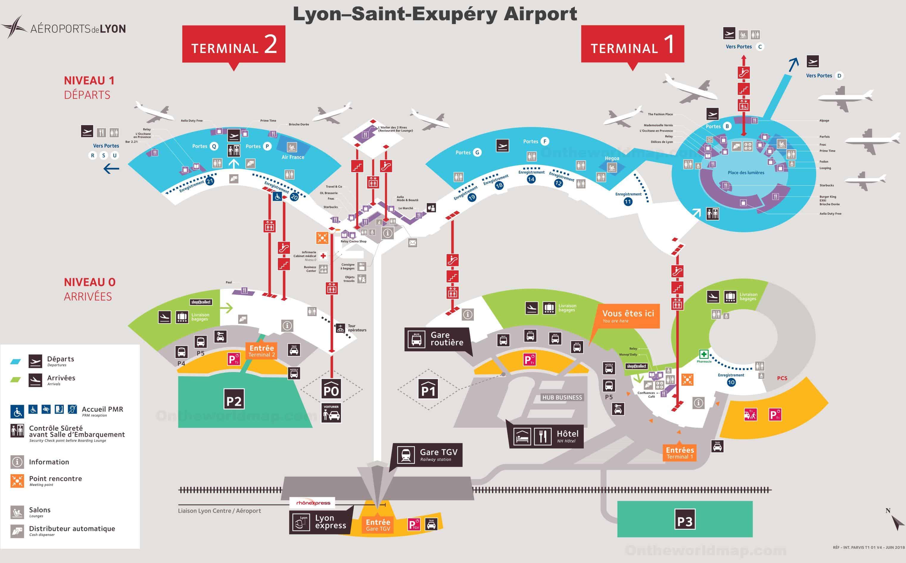 Sơ đồ ga đến Sân bay quốc tế Lyon - Saint-Exupéry - Visana