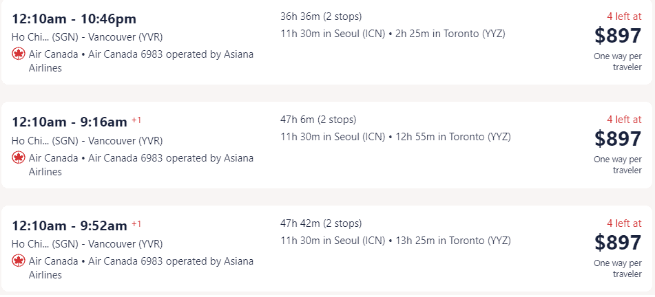 Vé máy bay đi Canada - Vancouver hãng Air Canada từ Hồ Chí Minh - VISANA