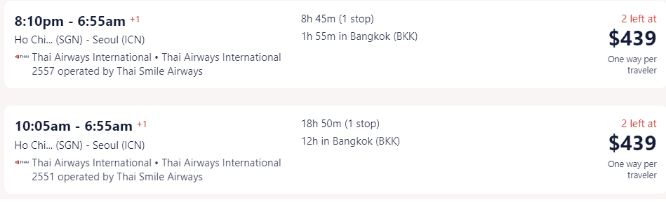 Vé máy bay đi Hàn Quốc - Seoul hãng Thai Airways International từ Hồ Chí Minh - Visana