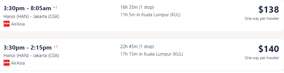 Vé máy bay đi Indonesia - Jakarta một chiều hãng AirAsia từ Hà Nội - Visana