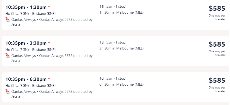 Vé máy bay đi Úc - Brisbane một chiều hãng Qantas Airways từ Hồ Chí Minh - Visana