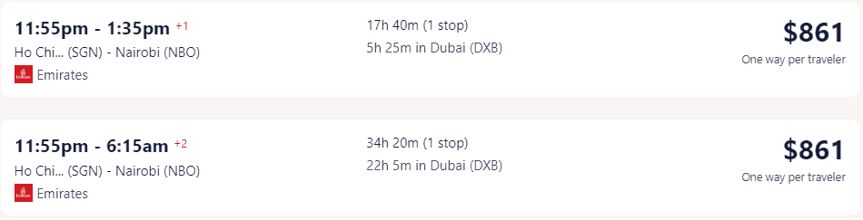 Vé máy bay đi châu Phi - Kenya một chiều hãng Emirates từ Hồ Chí Minh - Visana