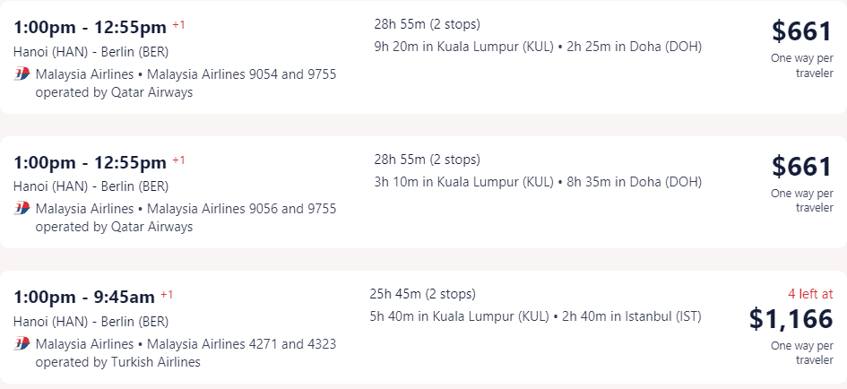 Vé máy bay đi Đức - Berlin hãng Malaysia Airlines từ Hà Nội - Visana
