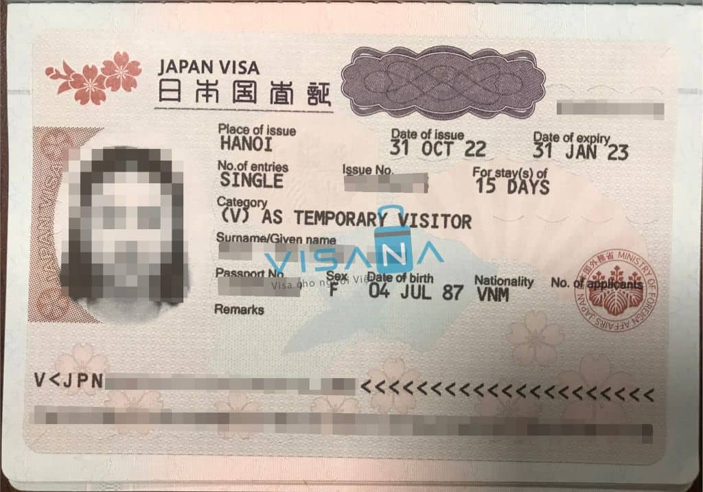 Mẫu Visa du lịch Nhật Bản tự túc - Visana