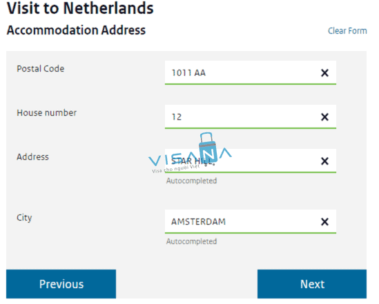 địa chỉ người mời điền tờ khai xin visa Hà Lan visana