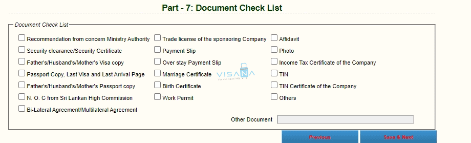 danh sách tài liệu điền đơn xin visa Bangladesh trực tuyến visana