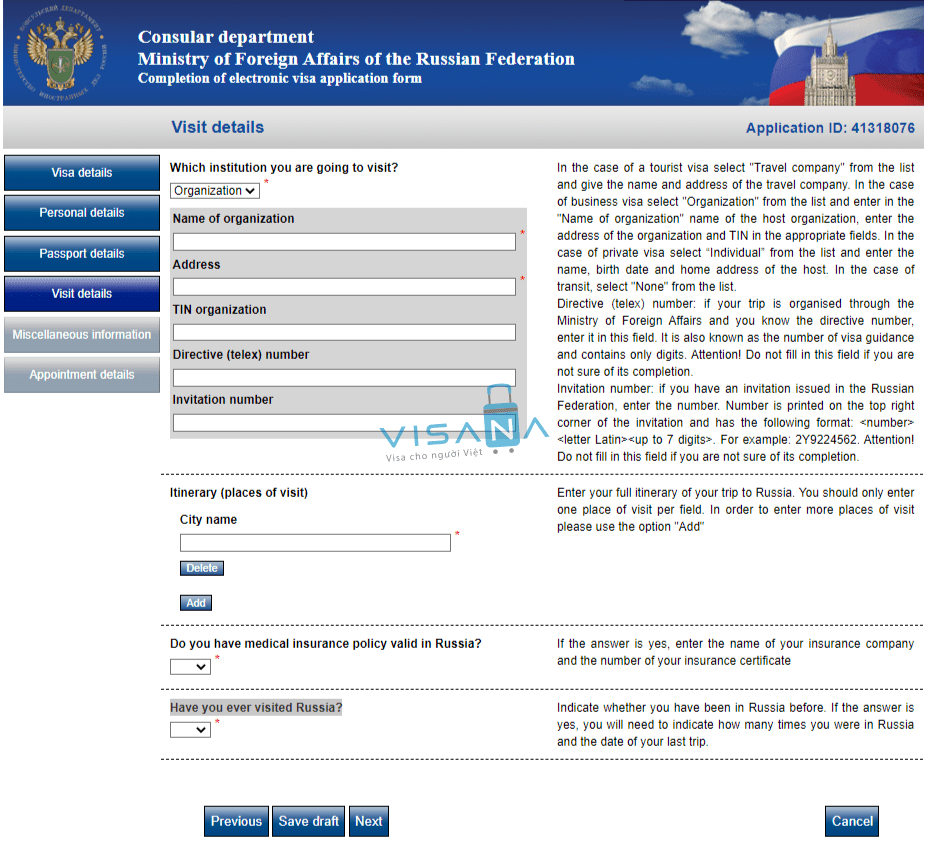 điền đơn xin visa Liên bang Nga trang 6 visana