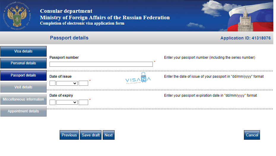 điền đơn xin visa Liên bang Nga trang 5 visana