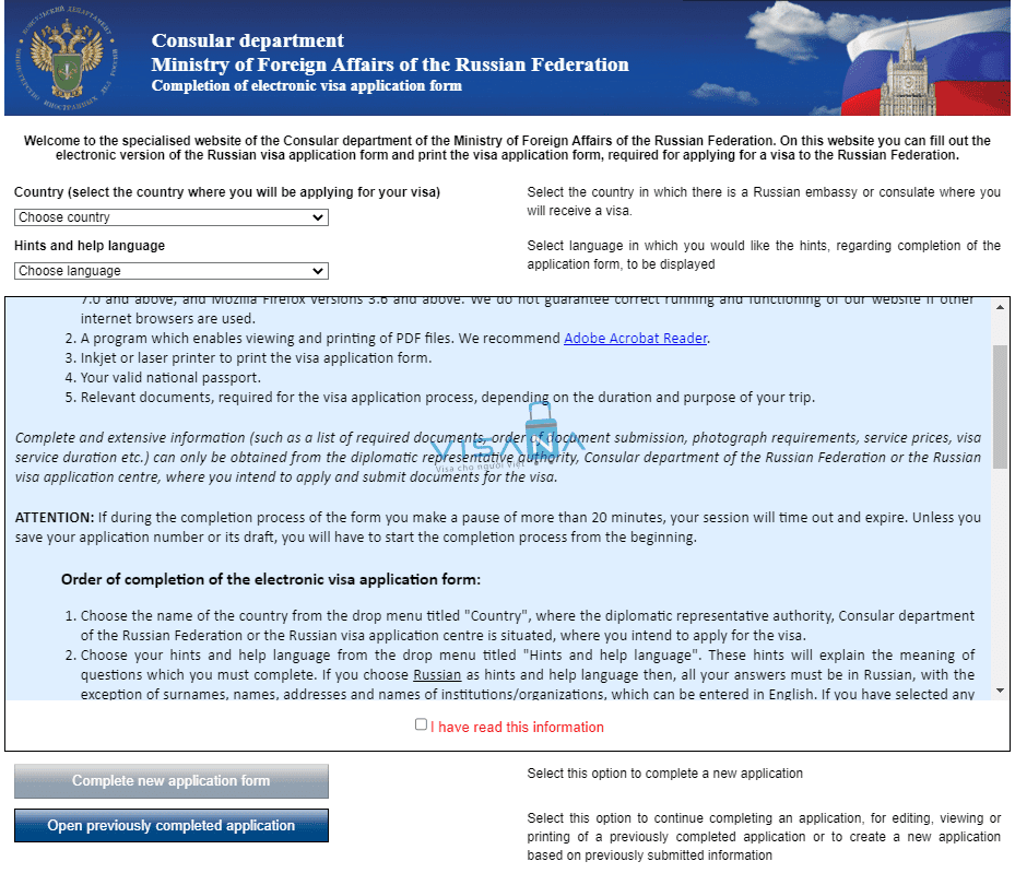 điền đơn xin visa Liên bang Nga phần 1 visana