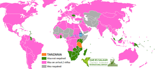 uốc gia được phép xin visa on arrival và evisa tanzania visana