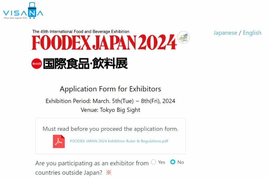 cách đăng ký tham gia Hội chợ Foodex Japan visana