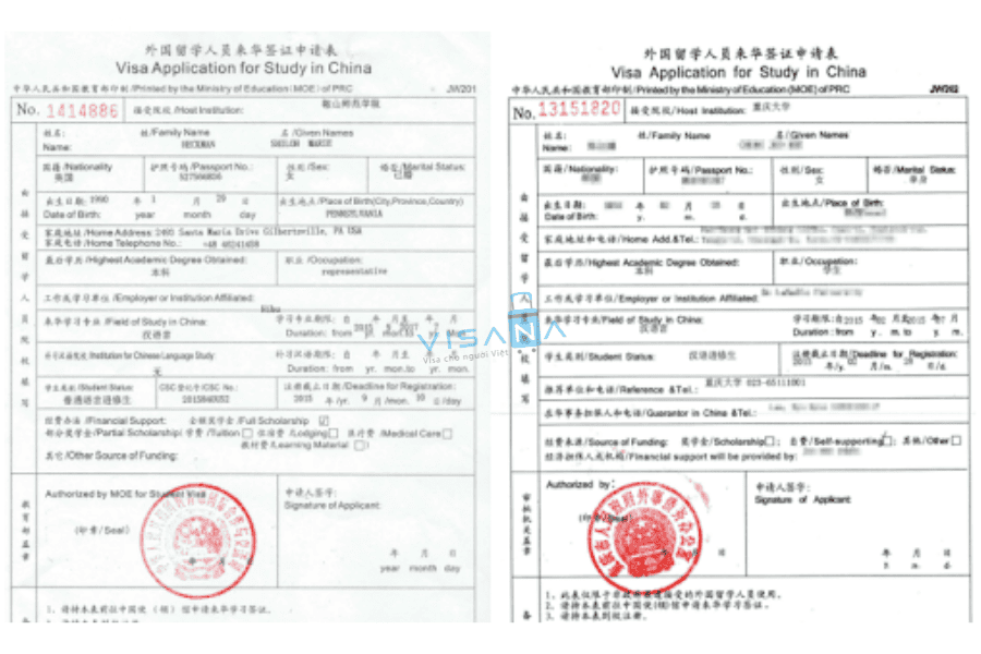 Mẫu đơn xin thị thực JW201 và JW202 visana