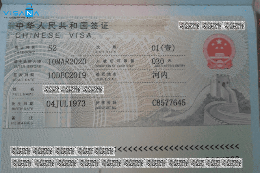 Visa kết hôn Trung Quốc S2 mẫu mới nhất visana