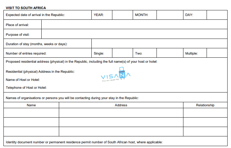 điền đơn xin visa nam phi visana3