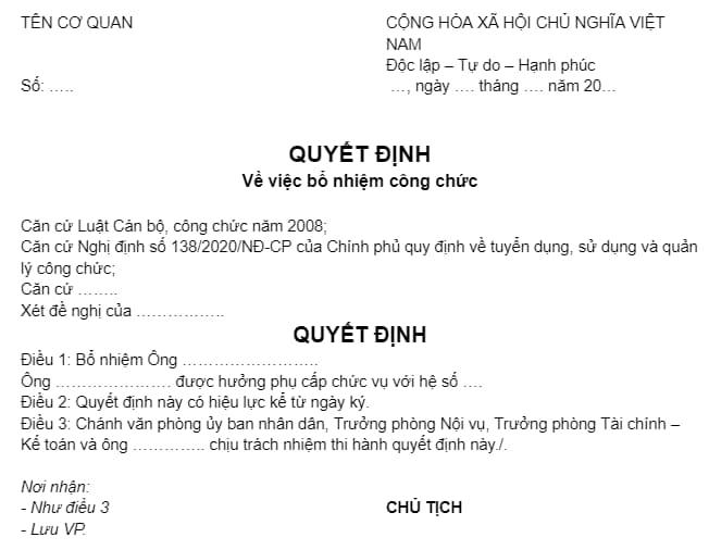 Mẫu quyết định bổ nhiệm