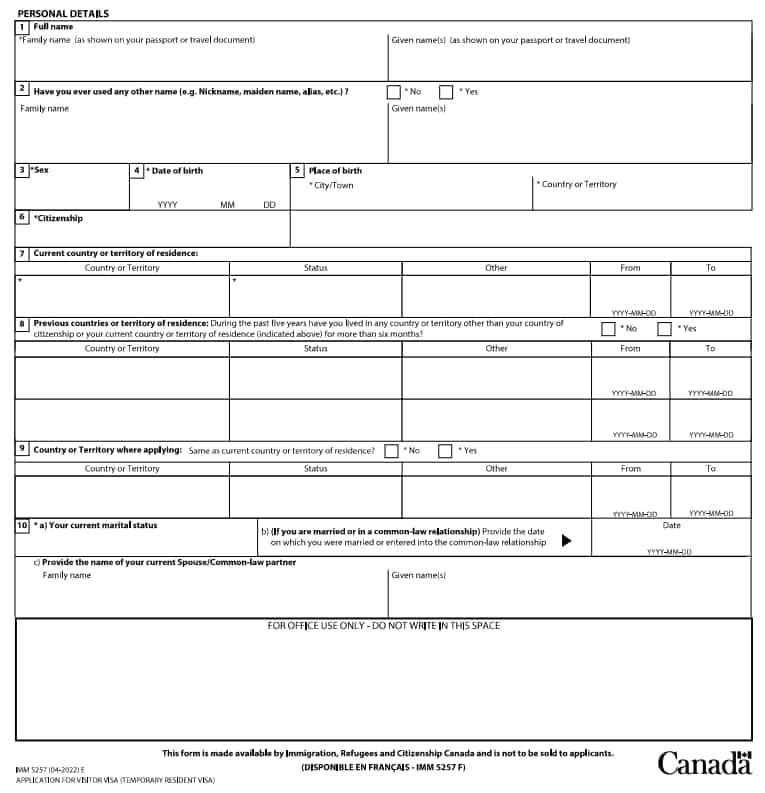 Tờ Khai Xin Visa Canada Form Imm5257 Và Imm5645 – Hướng Dẫn Khai Chi 