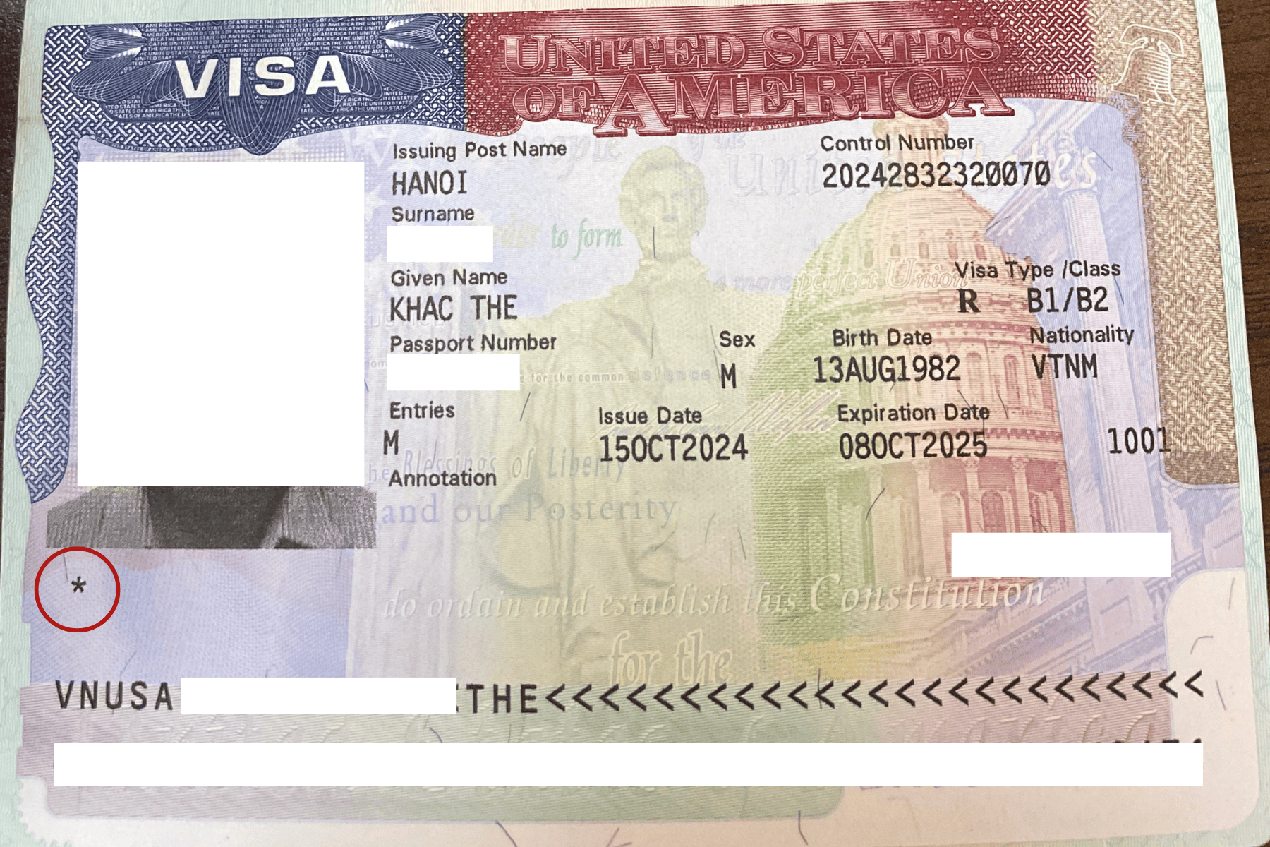 Dấu sao trên visa Mỹ